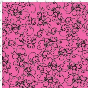 Elegant Scroll Pink/Black Fabric