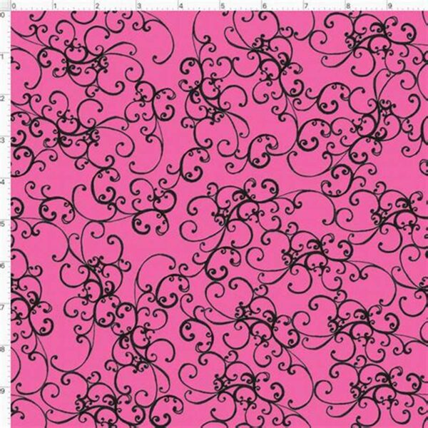 Elegant Scroll Pink/Black Fabric