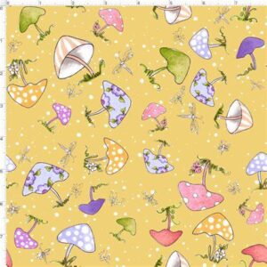 Mushroom Toss Yellow Fabric